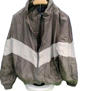 Vintage Windbreaker Bomber Jacket Mens M Duckster Gray Nylon Sleeve Pocket